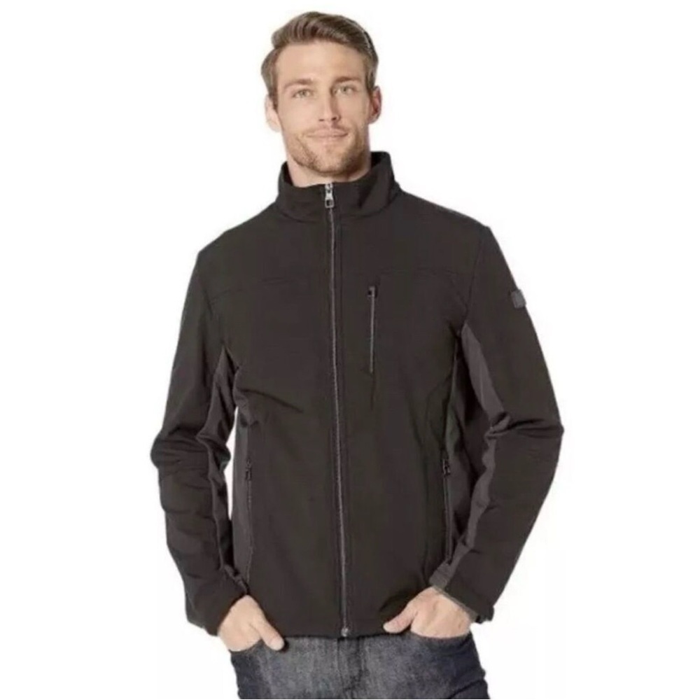 Tumi Mens Softshell Jacket Gray Black Faux Shearling Lined Full Zip Jacket M